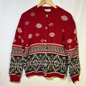 Eddie Bauer Vintage Wool Alpaca sweater cardigan holiday Size Medium red